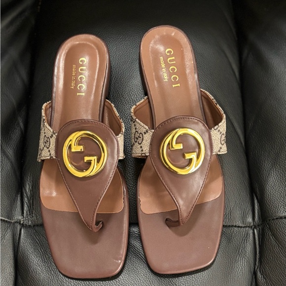 Gucci Blondie Logo-Embellished Leather and Coated-Canvas Sandals - Picture 3 of 10